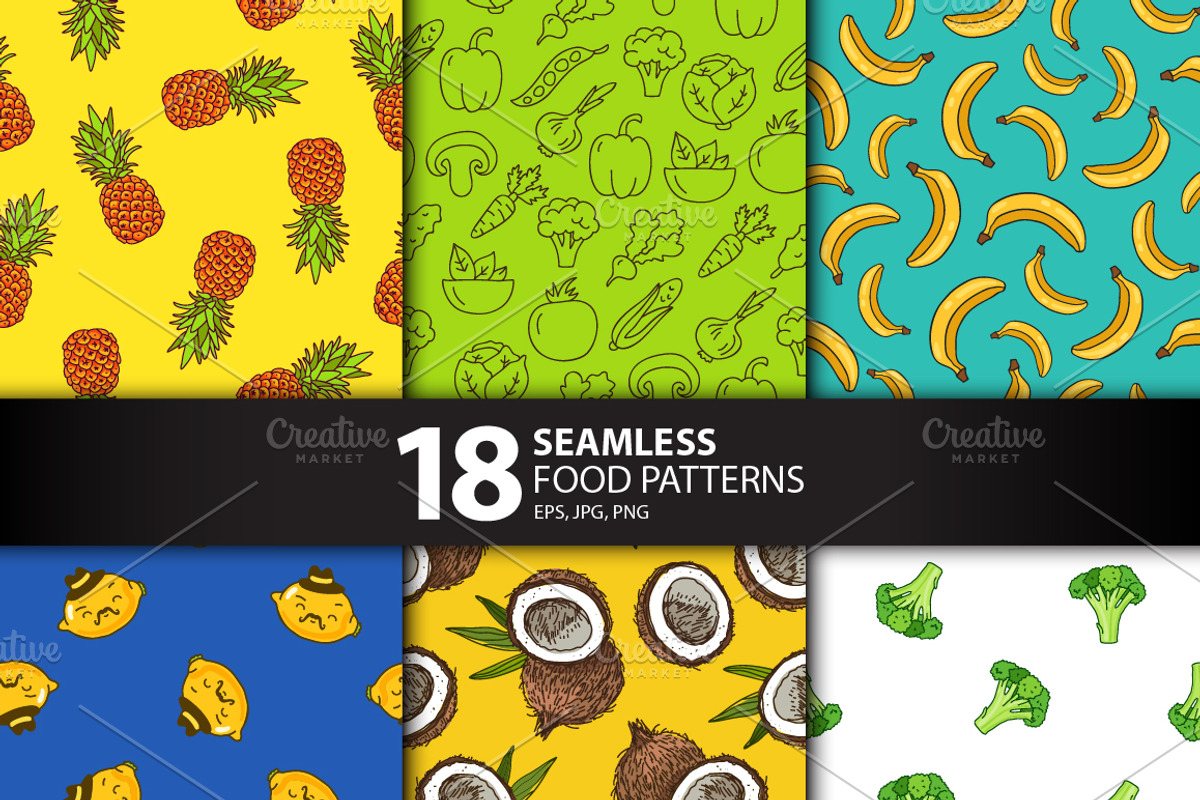 18 Seamless Food Patterns, a Pattern Graphic by chekart