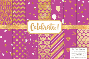 Gold Foil Digital Papers in Fuchsia, a Pattern Graphic by Amanda Ilkov