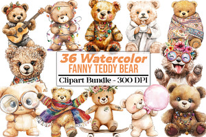 Fanny Teddy Bear Boho Clipart, an Illustration by DreamCafeArt