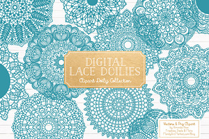 Vintage Blue Lace Doilies Clipart, an Illustration by Amanda Ilkov