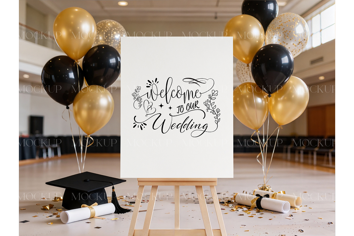 Gold & Black Grad 16x20 Easel Mockup, a Product Mockup by MockupWizard