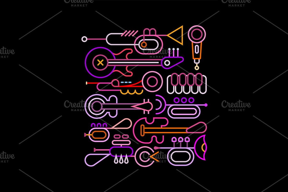 Music Instruments Neon Vector Design, an Illustration by danjazzia