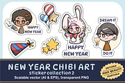 New Year Chibi Art Sticker Set 2, an Illustration by vectstudio (Thumbnail 1 of 3)