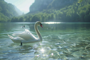 majesty of a magnificent white swan, an Animal Photo by Maylianaw28