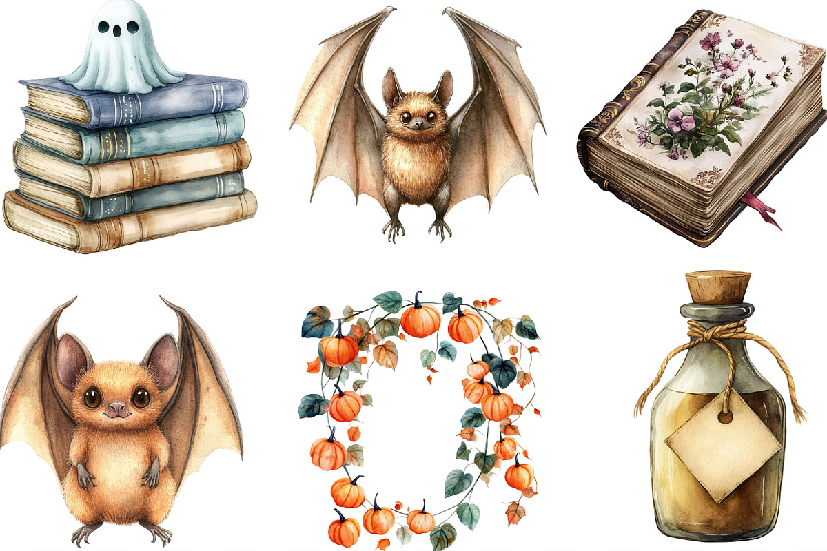 Watercolor Neutral Halloween Clipart, an Illustration by Designking (Photo 2 of 4)
