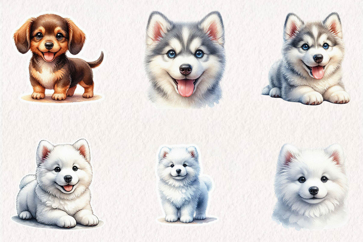 Cute Dogs Stickers & Clipart, a Seasonal Illustration by CreationArt (Photo 3 of 7)