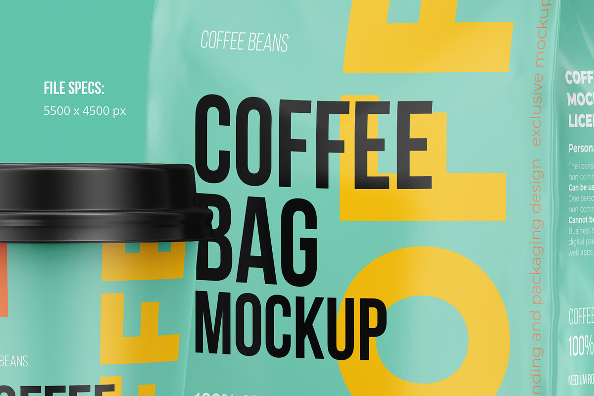 Coffee Pouch Half Side & Cup Mockup, a Cups & Container Mockup by easymock (Photo 2 of 8)