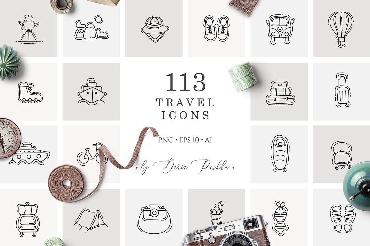 TRAVEL ICONS COLLECTION, an Outline Icon by Luna Dreams (Photo 1 of 8)