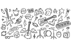 Rock music doodle. Guitar, skull and, an Object Illustration by winwin.art