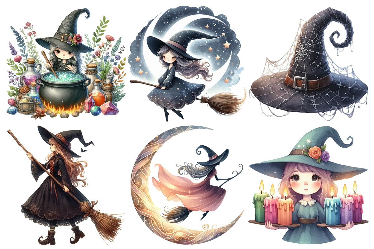 Vintage Halloween Witch Clipart, an Illustration by Pixels.Craft (Photo 3 of 7)