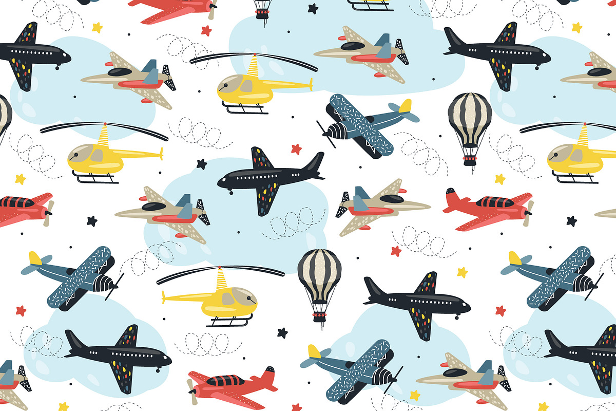 Seamless patterns with air transport, an Object Illustration by narinadraban (Photo 3 of 6)