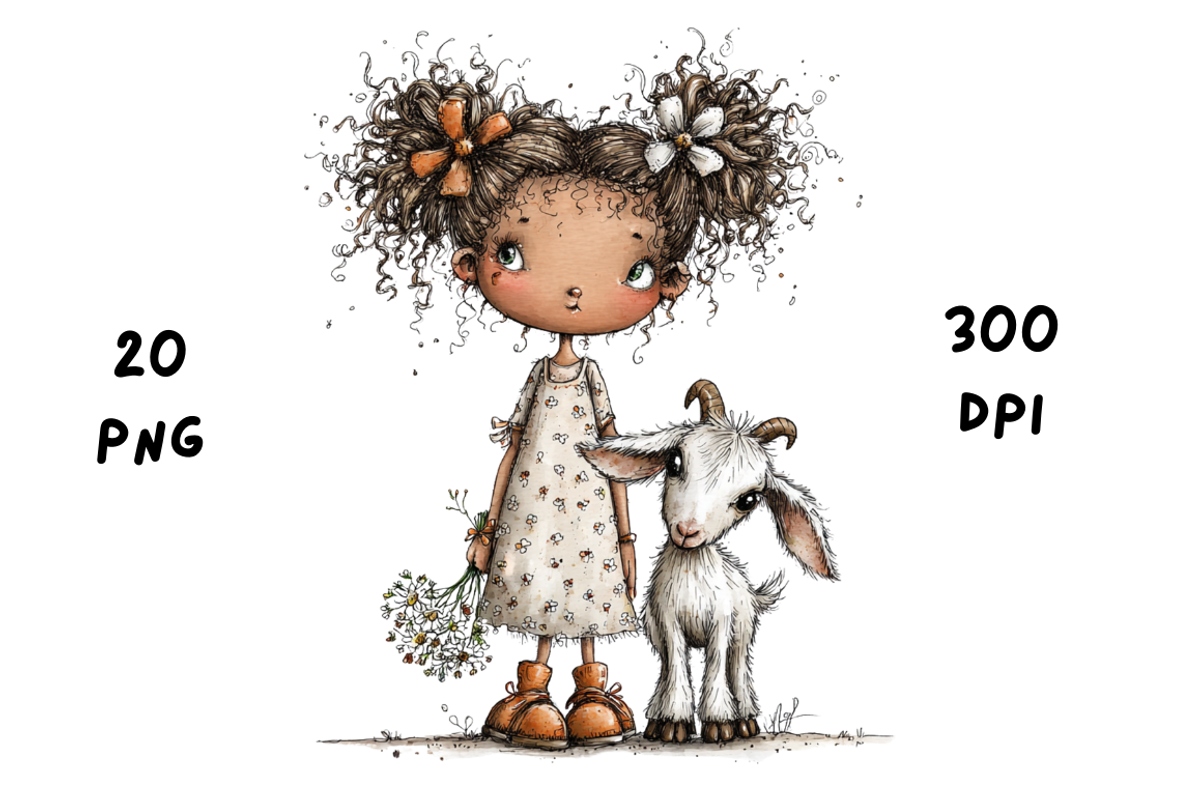 Whimsical Floral Girl and Baby Goat, an Animal Illustration by GiraffeCreative (Photo 6 of 20)