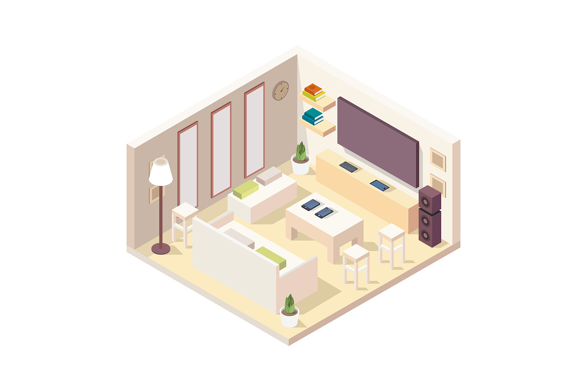 Isometric lounge room, an Object Illustration by Mark1987