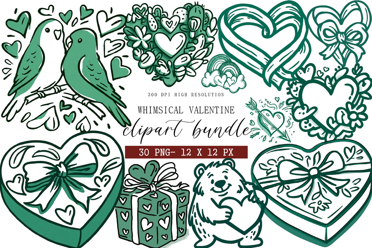 Whimsical Valentine Clipart, an Illustration by DreamArtGraphic (Photo 1 of 4)