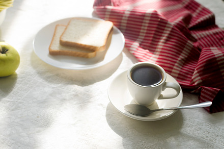 Breakfast with coffee, sweets and toast., a Food & Drink Photo by vimart