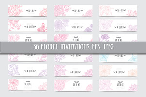 36 Floral Invitations Set