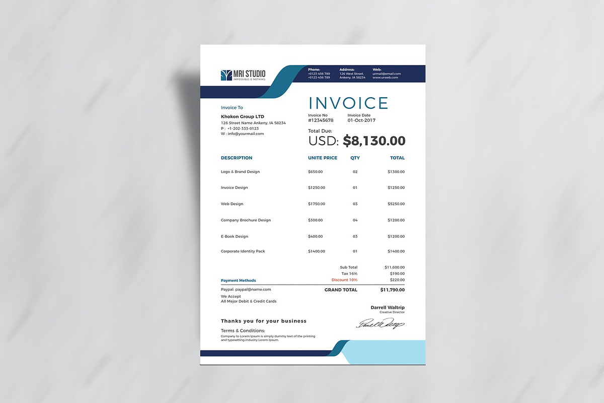 Creative Invoice Template, a Stationery Template by MRI STUDIO