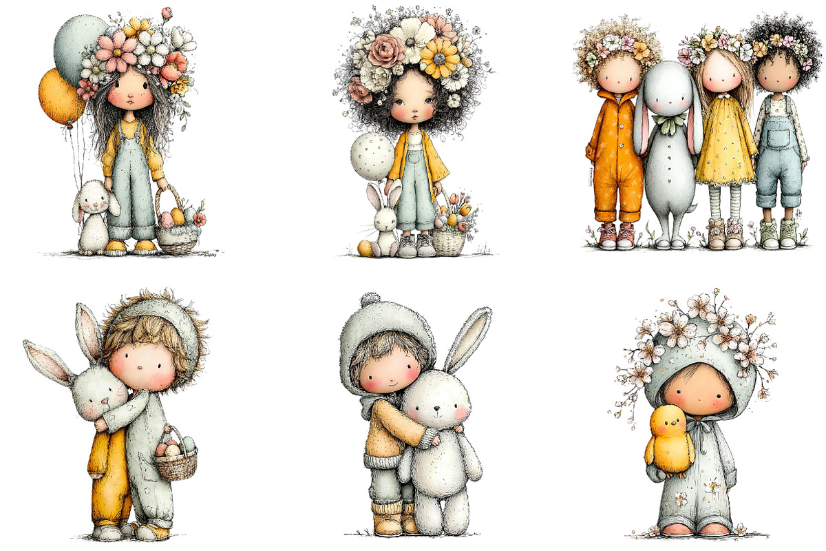 Watercolor Whimsical Easter Kids Cli, an Illustration by Sublimation Artist (Photo 4 of 7)