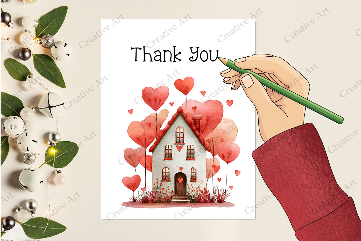 Watercolor Valentine House Clipart, an Illustration by Creative Art (Photo 7 of 9)