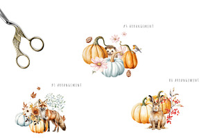 Watercolor Autumn Floral Animal Set