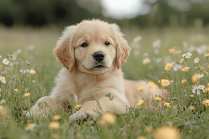 Adorable Golden Retriever Puppy in F, an Animal Photo by Pixeness Studio