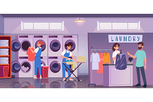 Laundry interior. Indoor room with, a Person Illustration by Onyx
