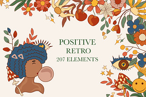 POSITIVE RETRO, BOHO GROOVY CLIPART