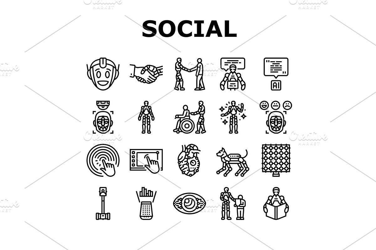 social robotics ai interaction icons, a Technology Illustration by pikepicture