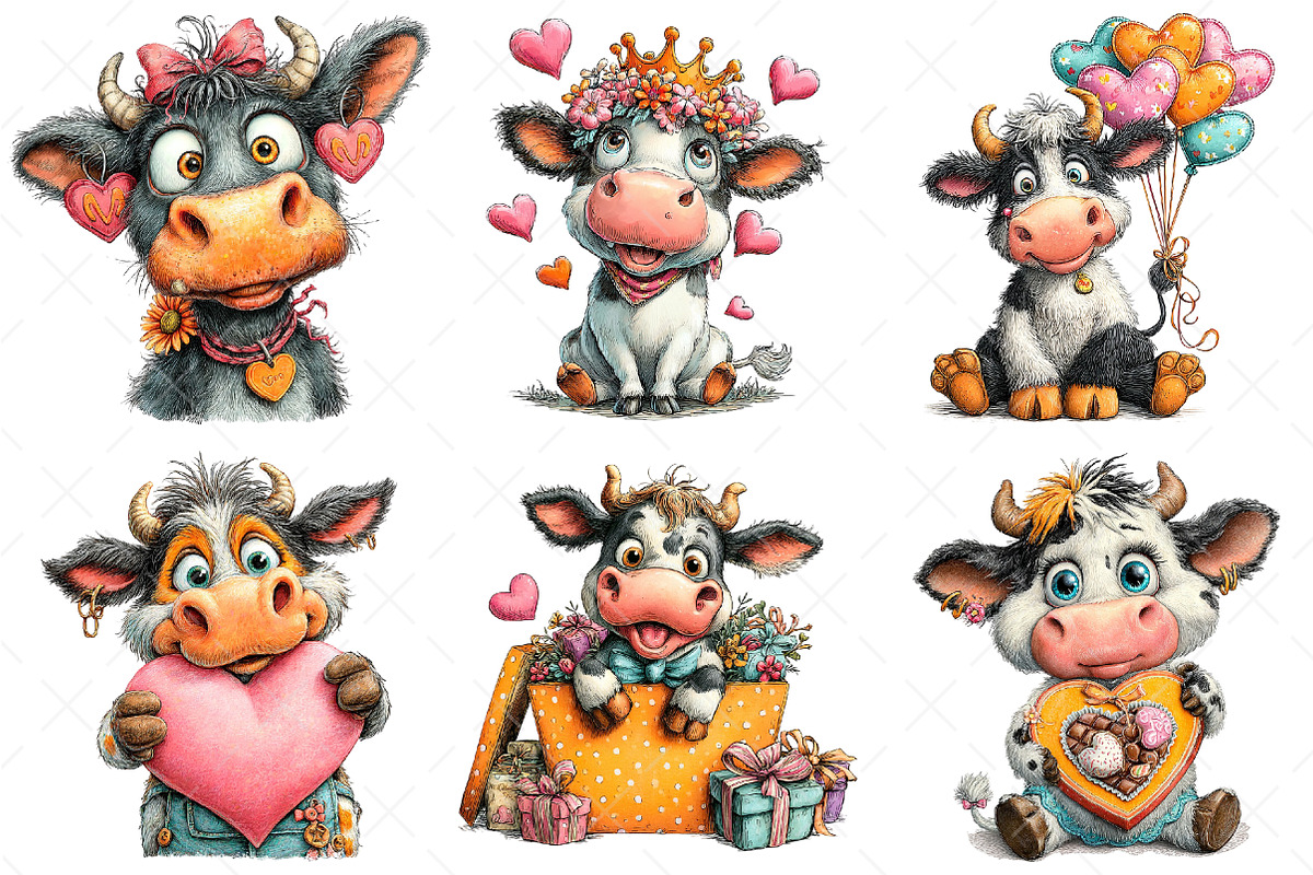 Quirky Valentine Funny Cow Clipart, an Illustration by Craft Nest (Photo 8 of 10)