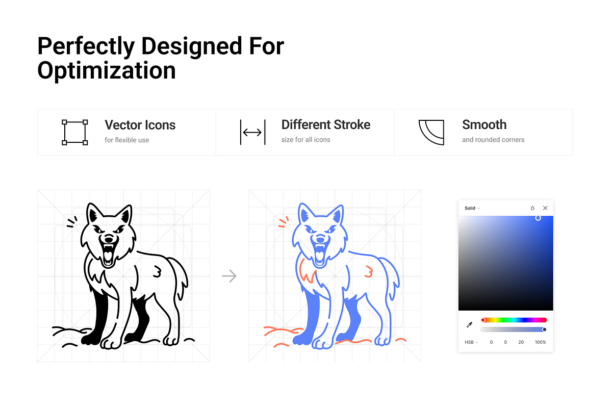 Doodle Wolves Icons, a Solid Icon by Prosymbols (Photo 3 of 6)