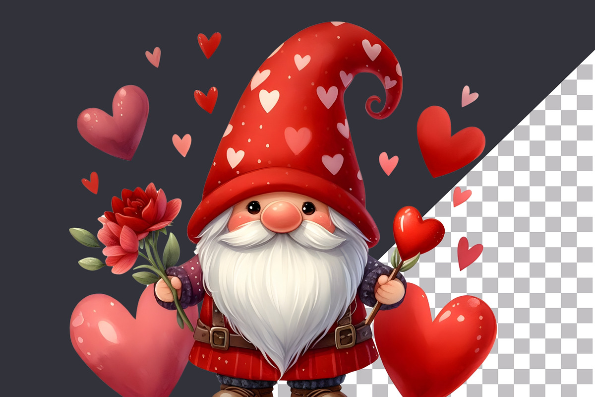 Watercolor Valentine Gnome Cliparts, a Seasonal Illustration by Dizzy Art Studio (Photo 5 of 6)