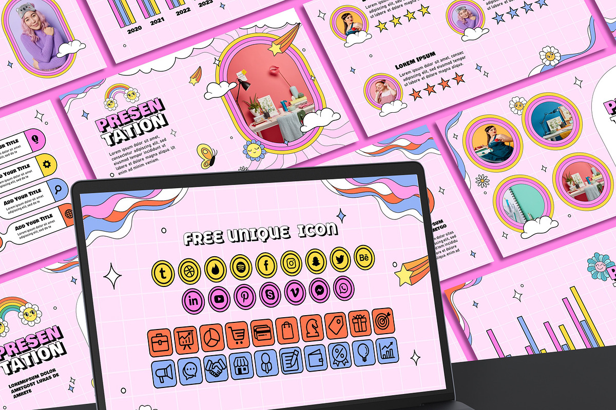 Retro Pink 90's Powerpoint Template, a Presentation Template by SKY CREATION (Photo 6 of 6)