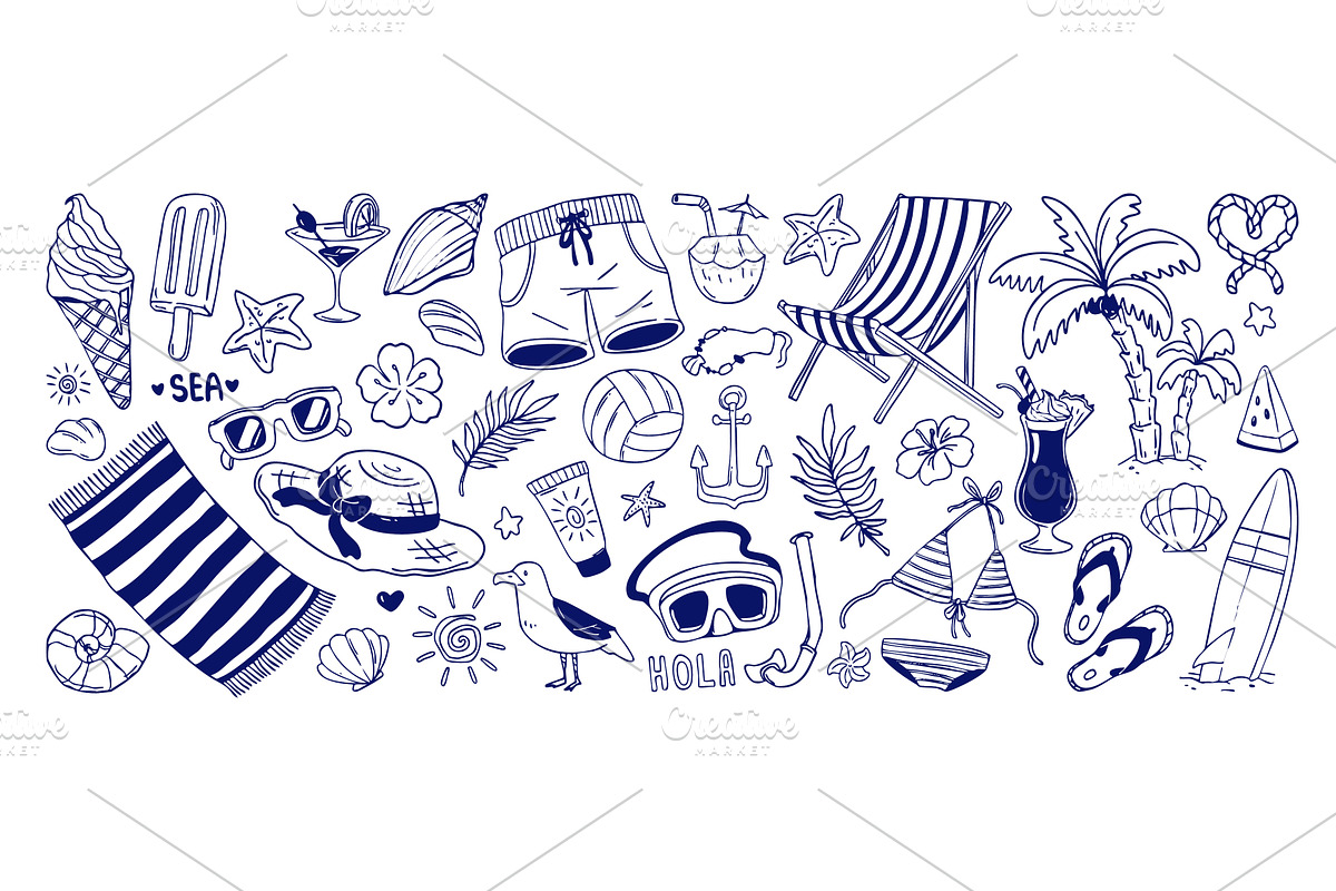 Sketch vintage beach summer vector, a Sport Illustration by art PVP - market