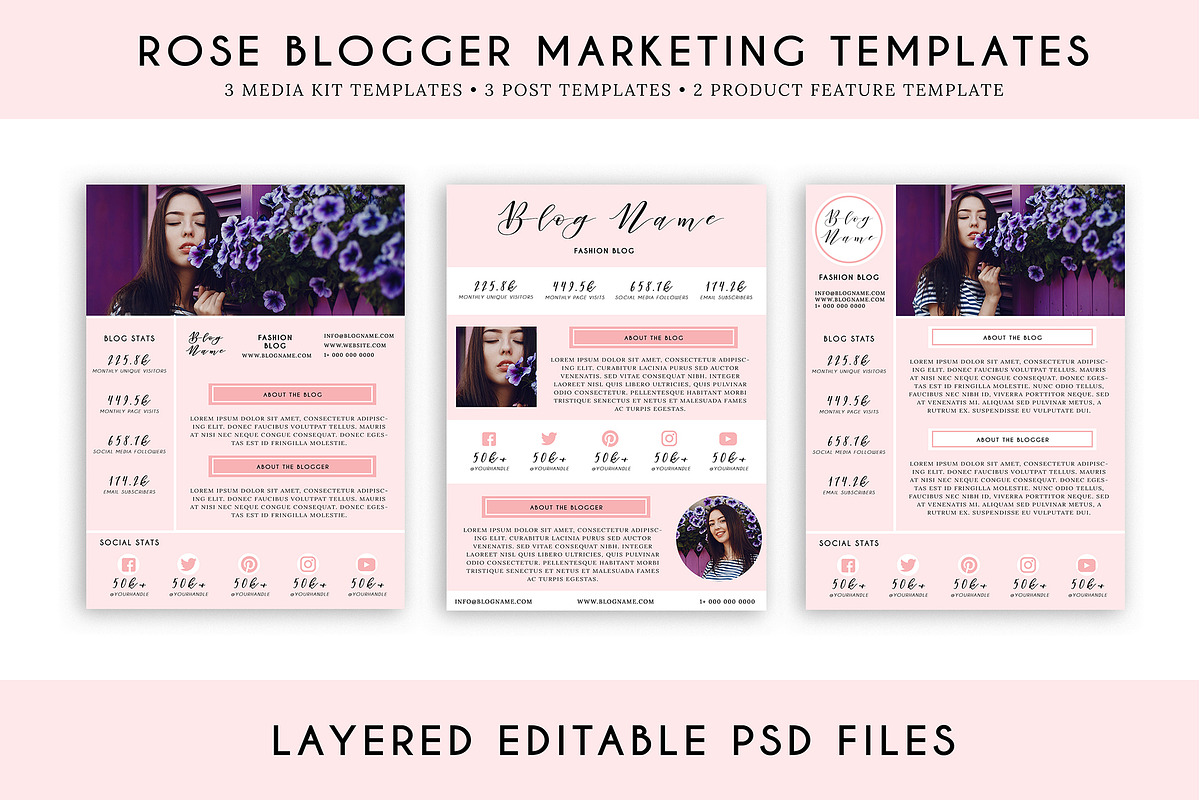 Rose Blogger Marketing Template Pack, a Stationery Template by Minty Fox Designs  (Photo 1 of 6)