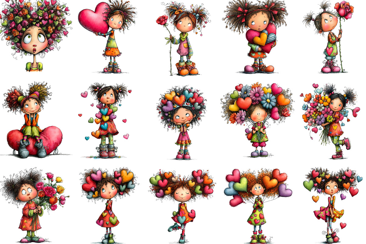 Valentine Cute Quirky Girl Clipart, an Illustration by Designking (Photo 3 of 5)