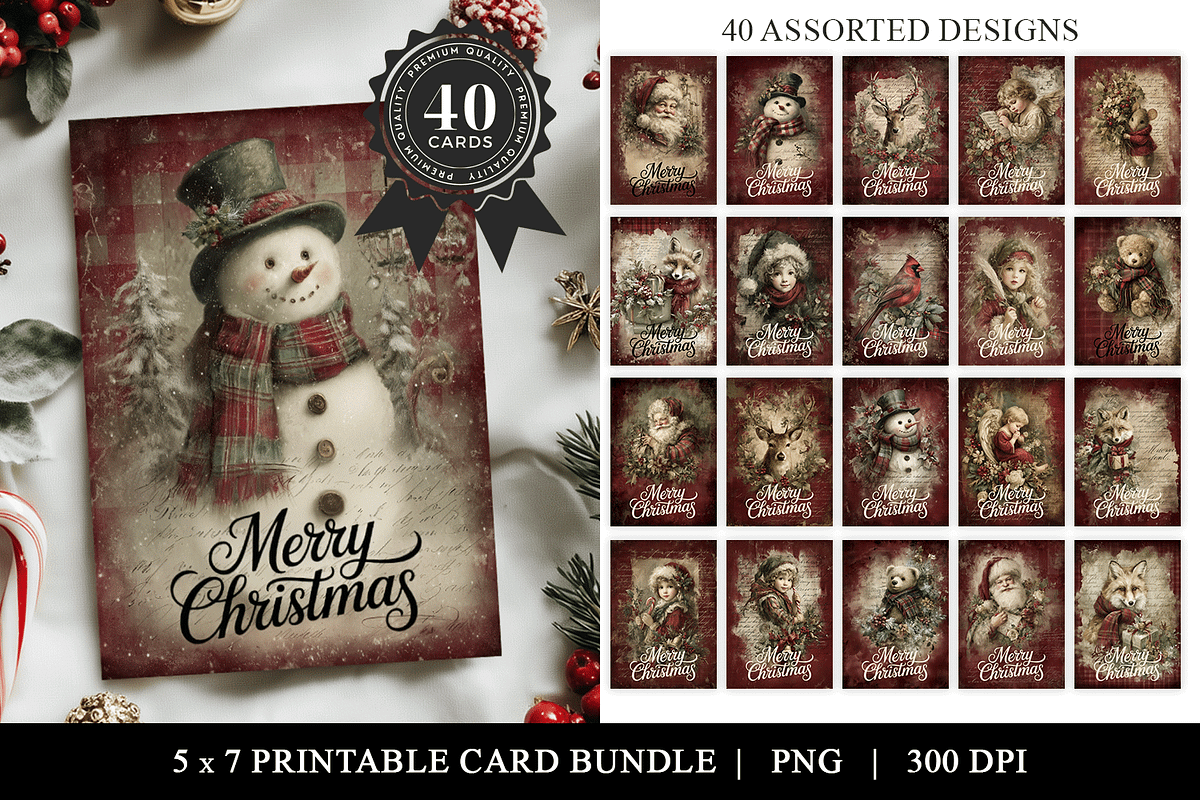 Vintage Christmas Card Bundle, a Stationery Template by Bijou Bay (Photo 1 of 2)