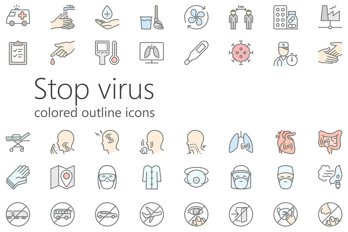 Stop virus colored outline iconset, an Outline Icon by LAFS (Photo 1 of 4)