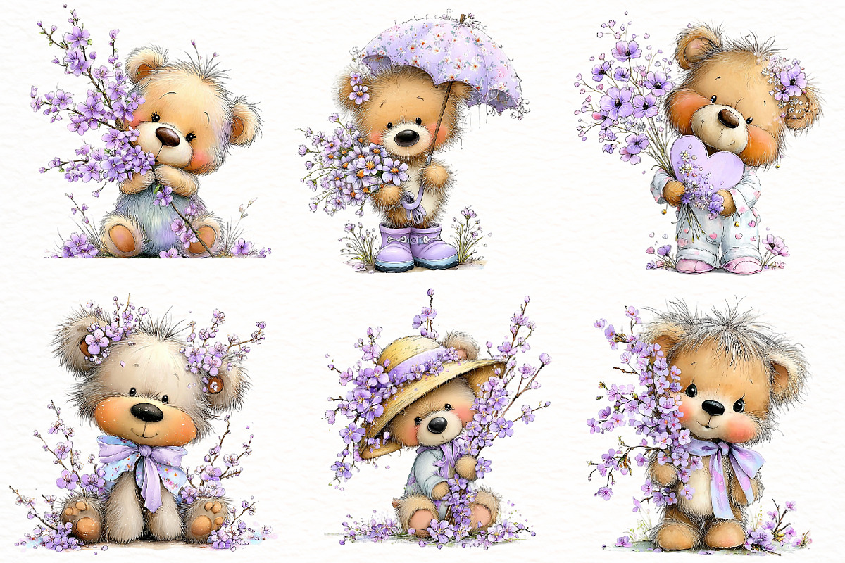 Whimsical spring teddy bear Clipart, an Illustration by Designworld (Photo 4 of 7)