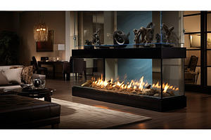 warmth fireplace glass ai generated, an Architecture Photo by pikepicture