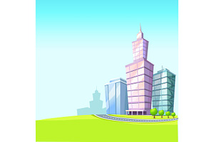 Urban Landscape With Skyscrapers Illustration