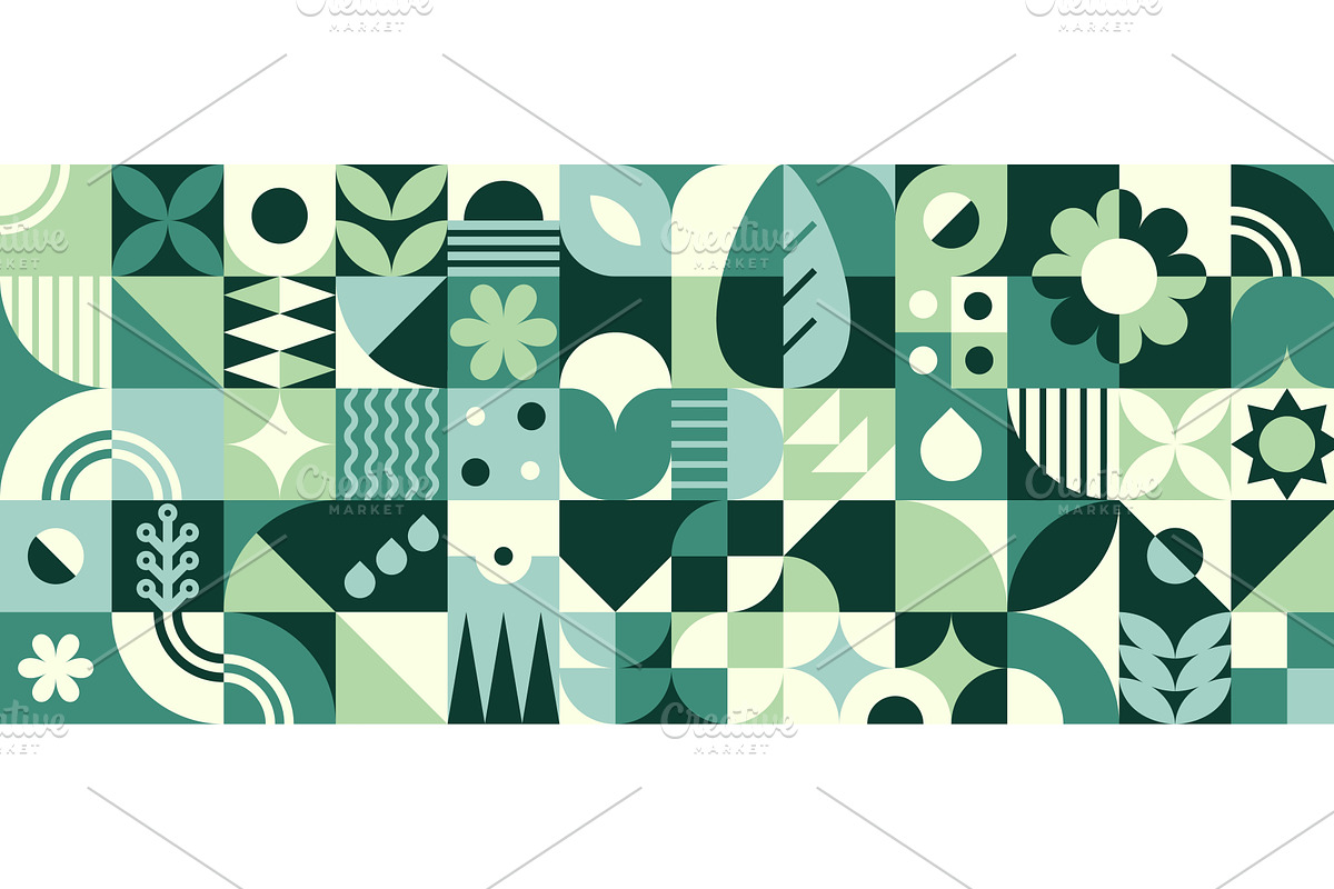 Geometric bauhaus pattern with green, an Object Illustration by art PVP - market