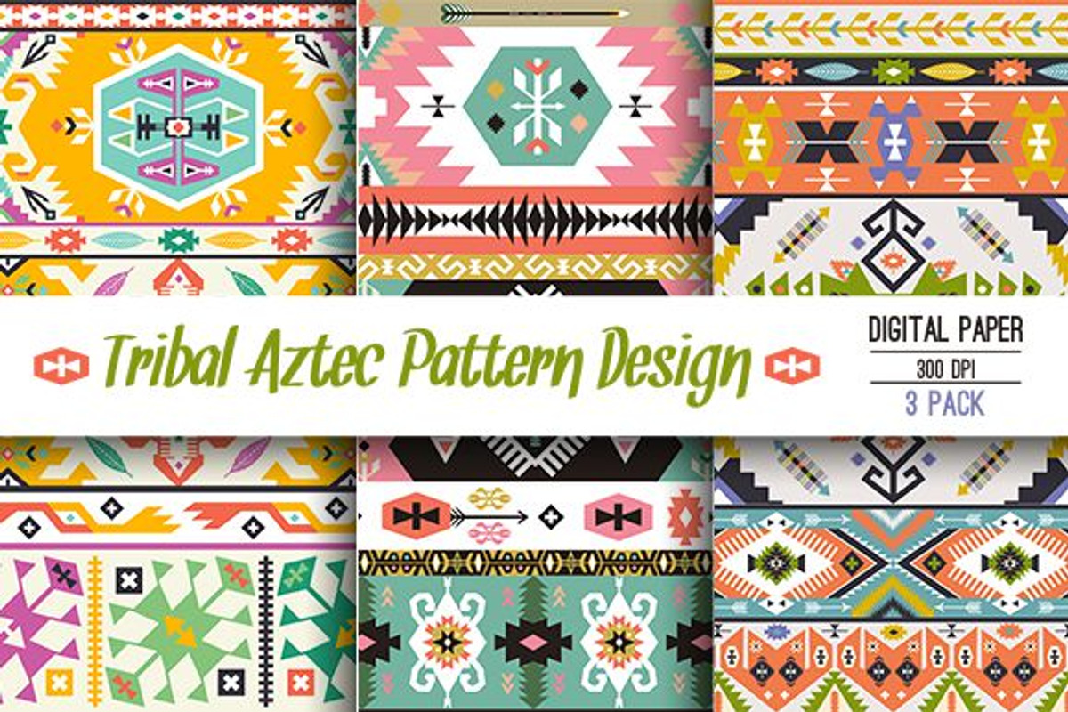 Collection Bright Aztec Patterns, a Pattern Graphic by tomuato