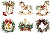 Antique Christmas Watercolor Clipart, a Seasonal Illustration by CitraGraphics (Thumbnail 4 of 6)