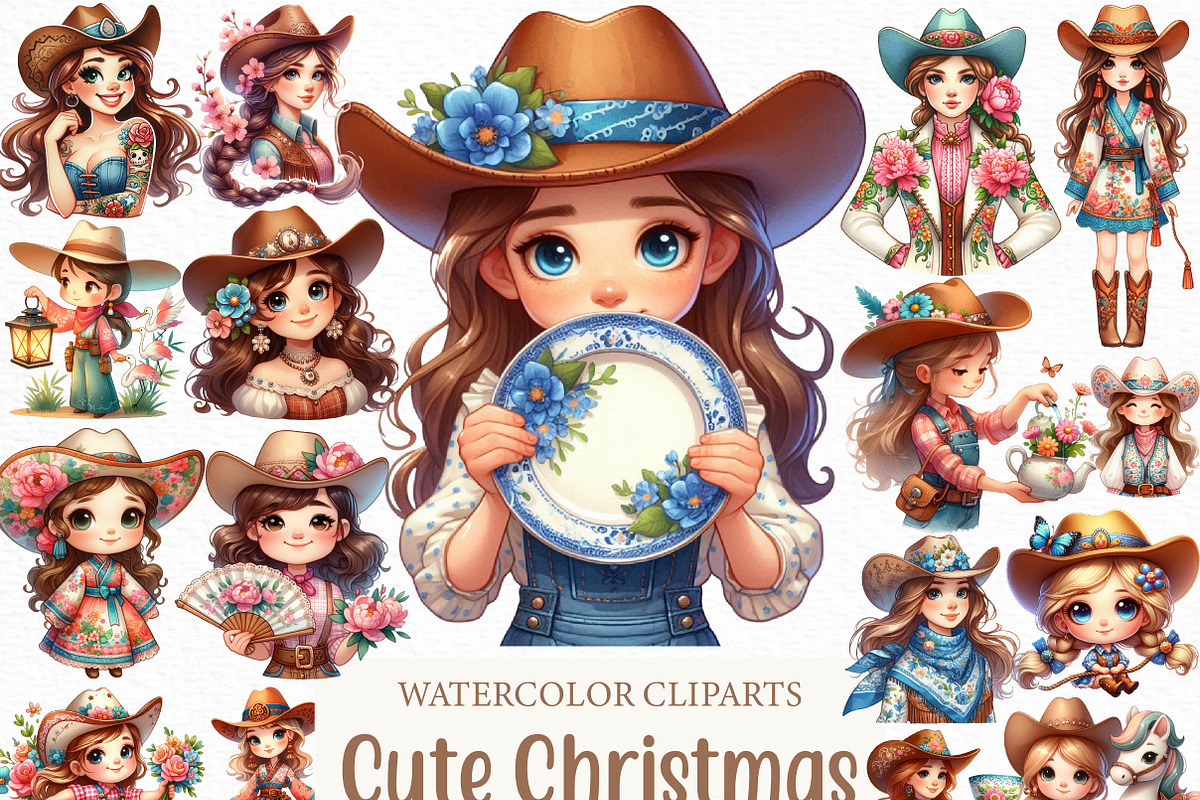 Cute Christmas Clipart Watercolor, an Illustration by Craft Nest (Photo 1 of 6)