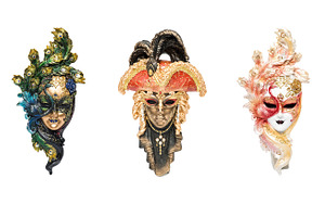 Venetian masks containing closeup, isolated, and italian