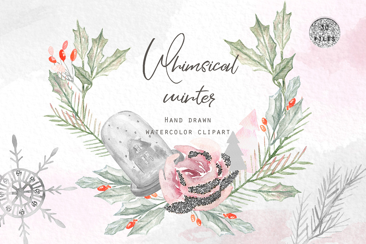 Whimsical winter. Watercolor clipart, a Texture Illustration by LABFcreations (Photo 3 of 7)