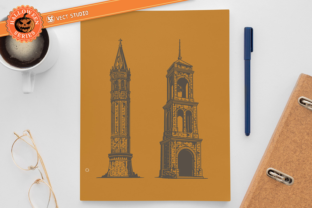 9 Creepy Tower Stamp Brushes, a Brush Add-On by vectstudio (Photo 9 of 10)