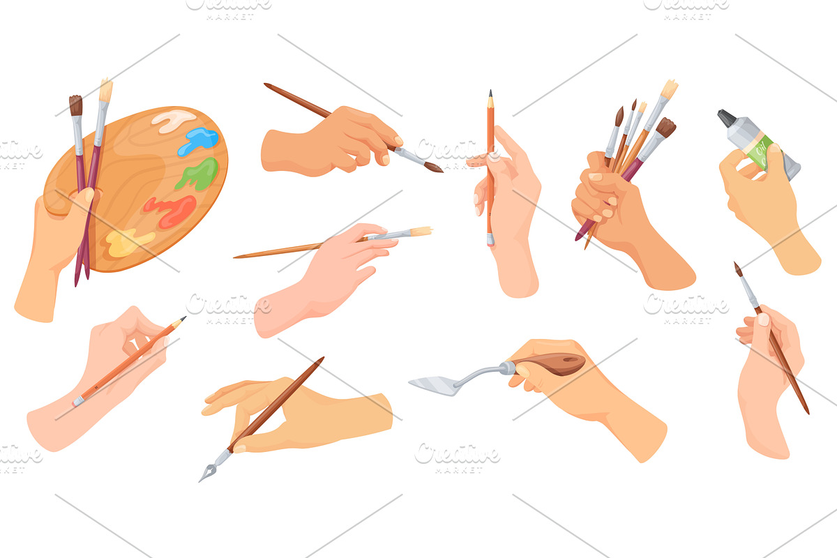 Painters hands. Artist hand hold, an Illustration by Stock-Smart-Start