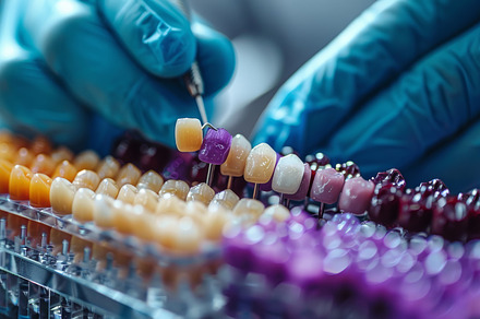 Dental Technician Selecting Ceramics for Crowns and Bridges in a