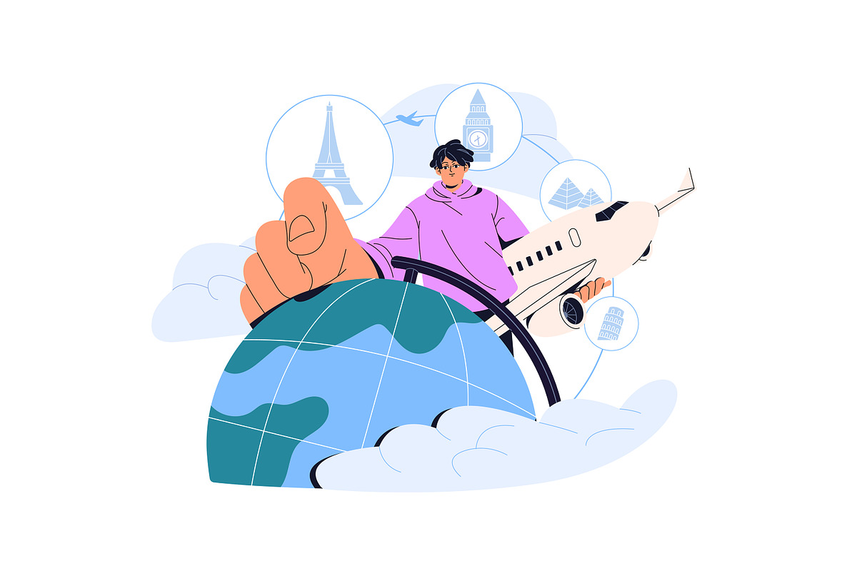 People travel by plane, air trip set, a Transportation Illustration by PaperTrident (Photo 3 of 5)